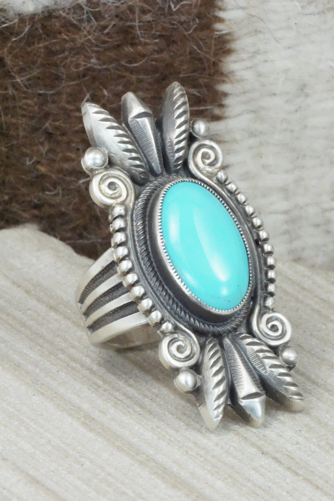 Turquoise & Sterling Silver Ring - Calvin Martinez - Size 8