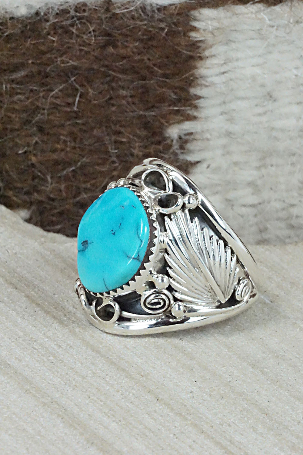 Turquoise & Sterling Silver Ring - Jeannette Saunders - Size 13.25