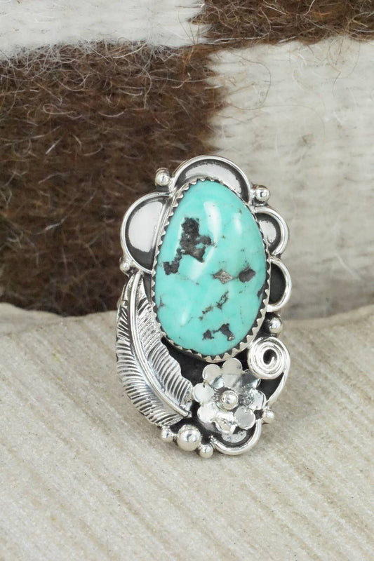 Turquoise & Sterling Silver Ring - Shirley Largo - Size 8.5