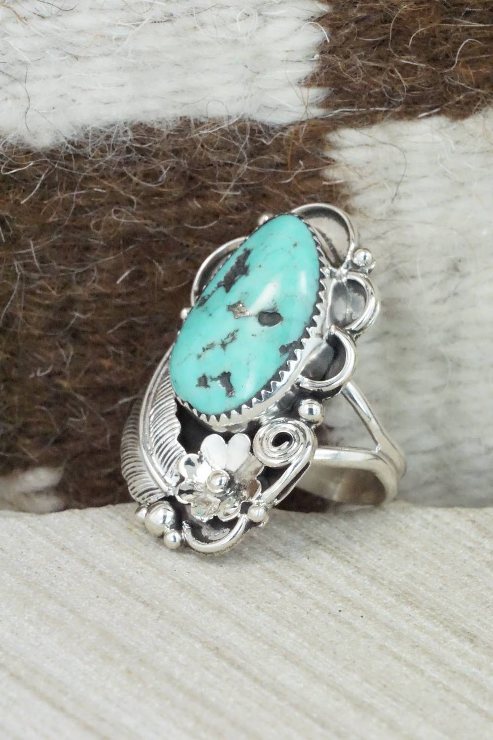 Turquoise & Sterling Silver Ring - Shirley Largo - Size 8.5