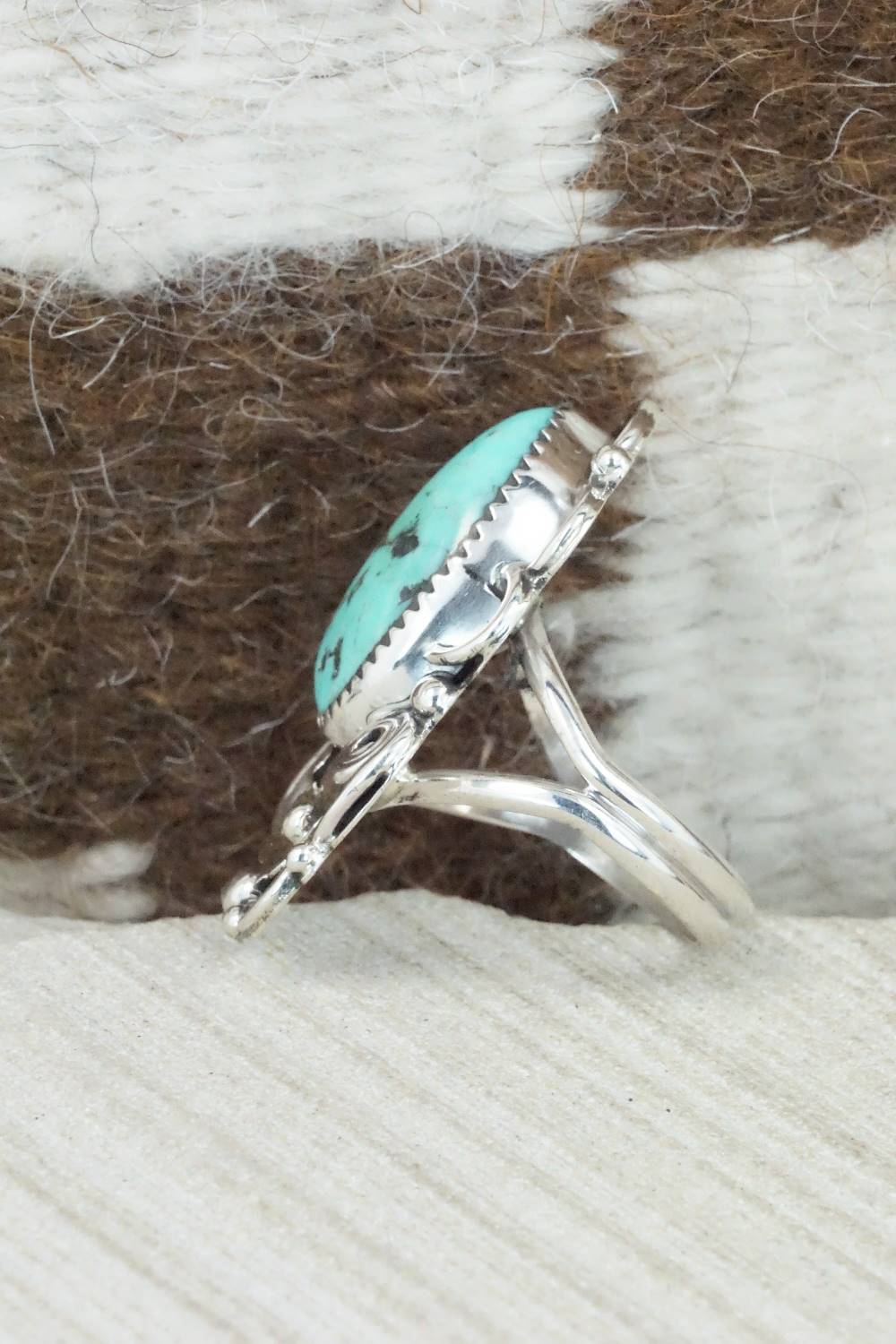 Turquoise & Sterling Silver Ring - Shirley Largo - Size 8.5