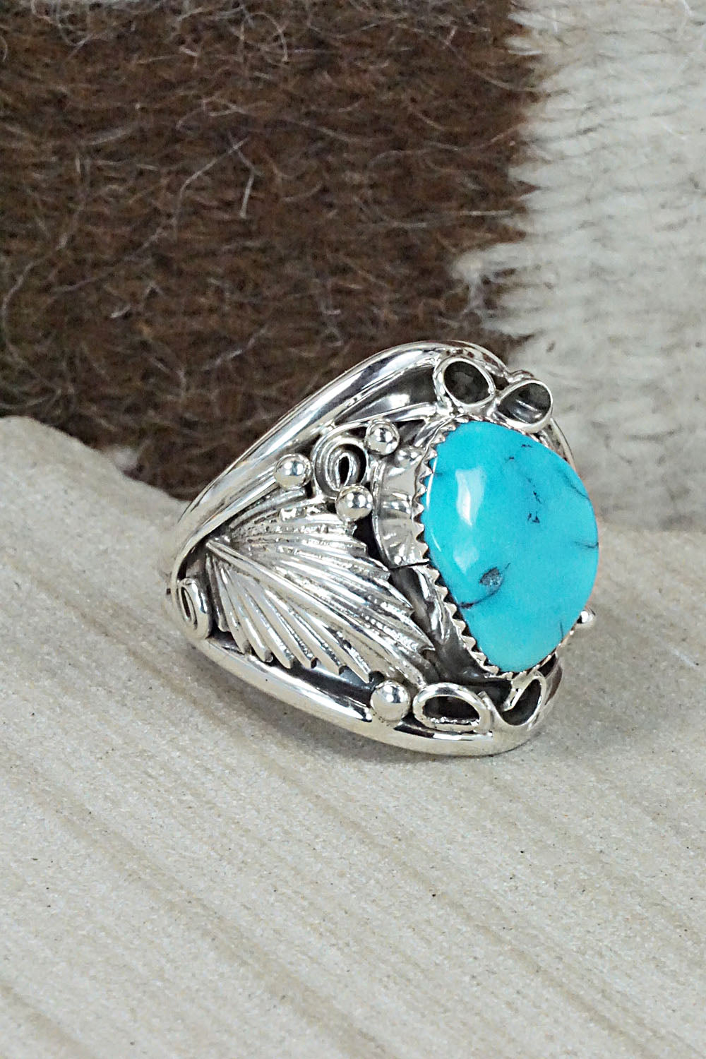Turquoise & Sterling Silver Ring - Jeannette Saunders - Size 13.25