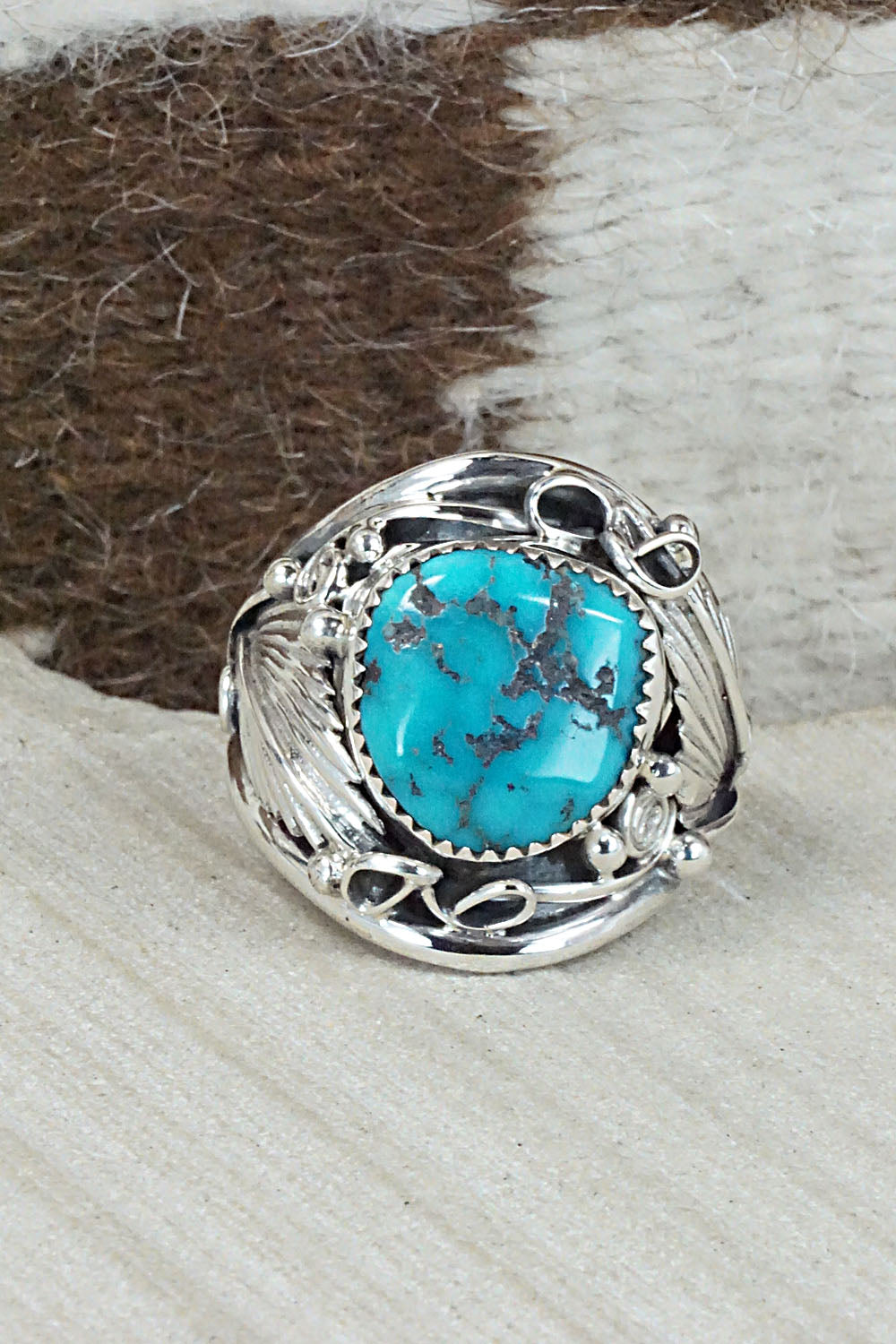 Turquoise & Sterling Silver Ring - Jeannette Saunders - Size 14