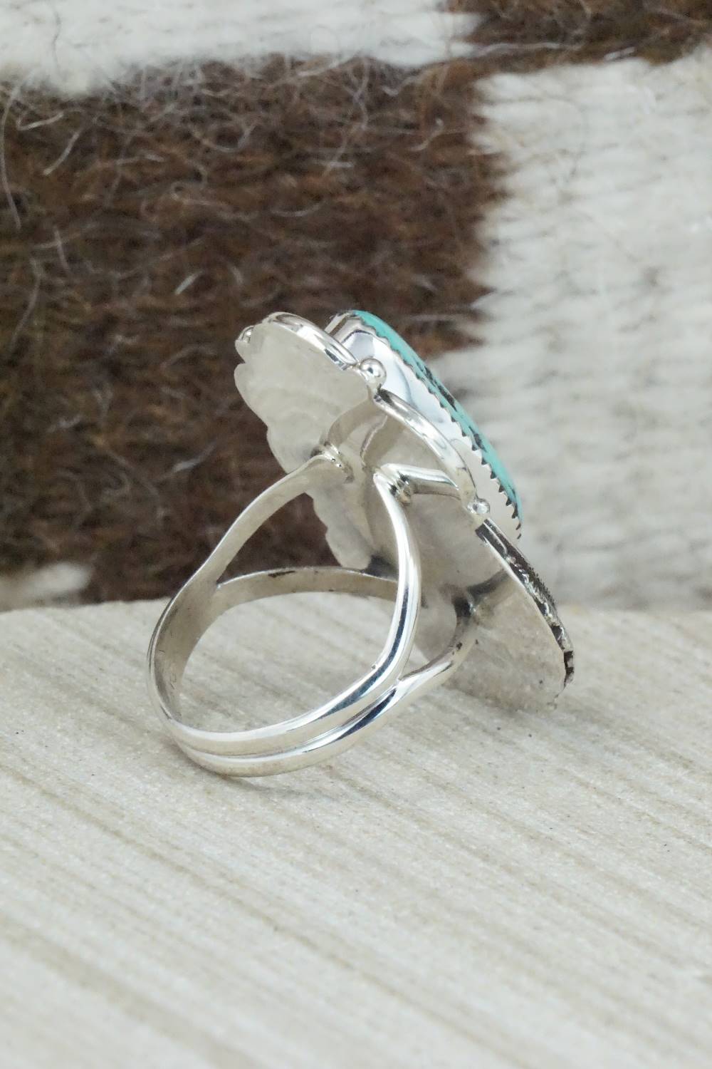 Turquoise & Sterling Silver Ring - Shirley Largo - Size 8.5
