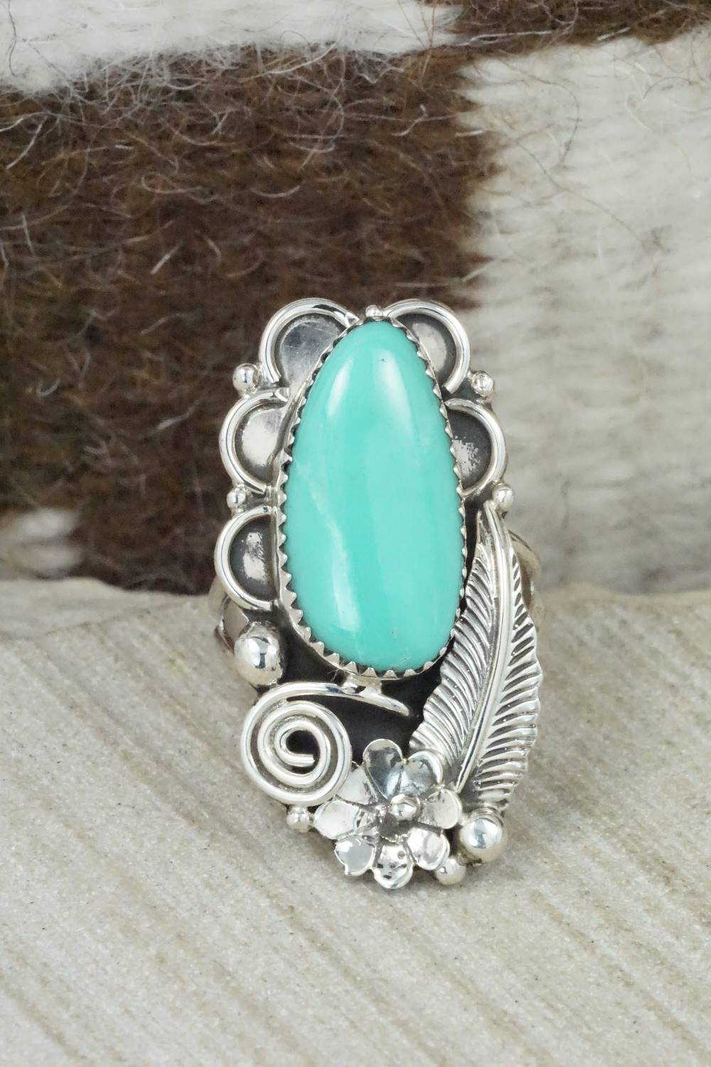 Turquoise & Sterling Silver Ring - Shirley Largo - Size 9