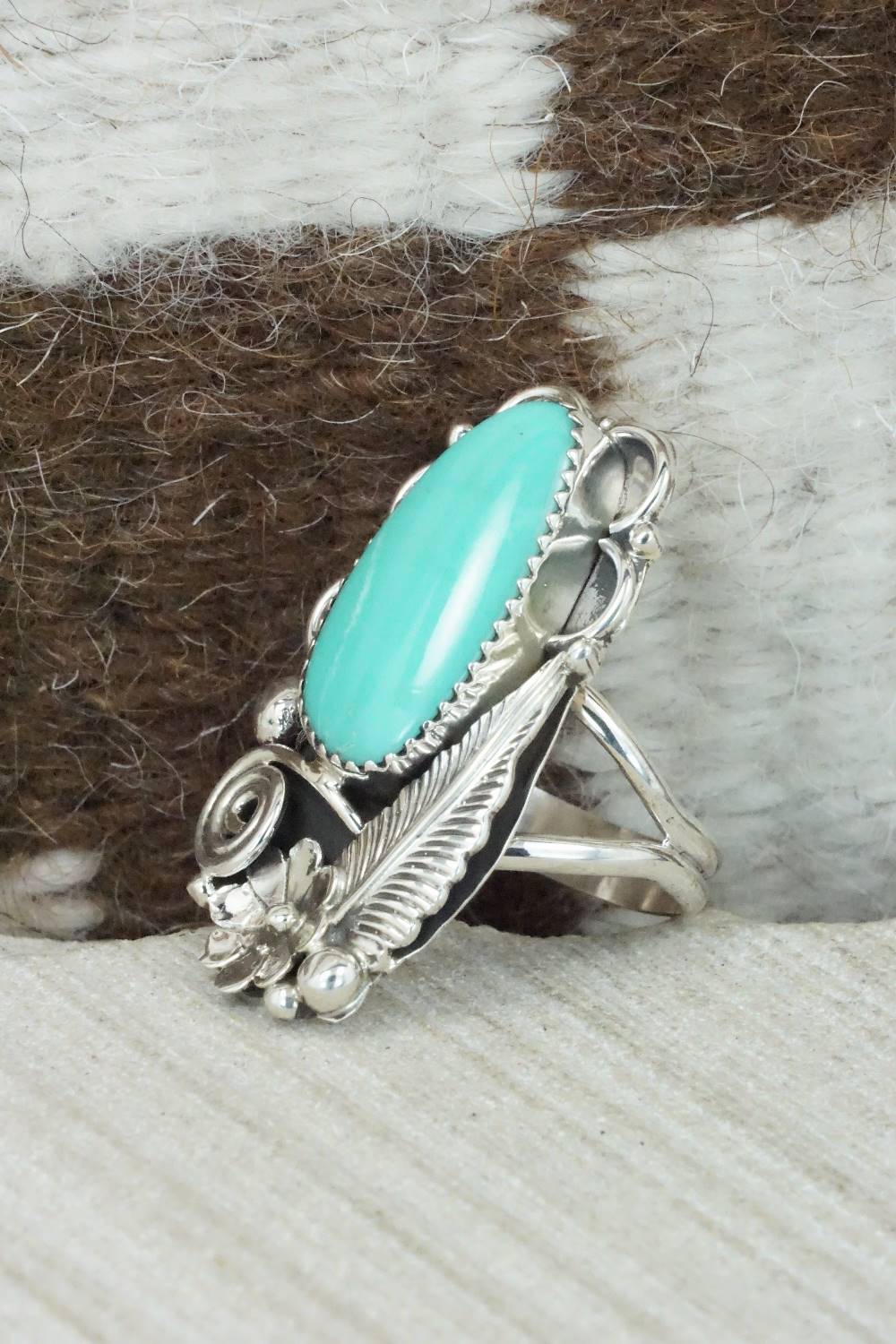Turquoise & Sterling Silver Ring - Shirley Largo - Size 9