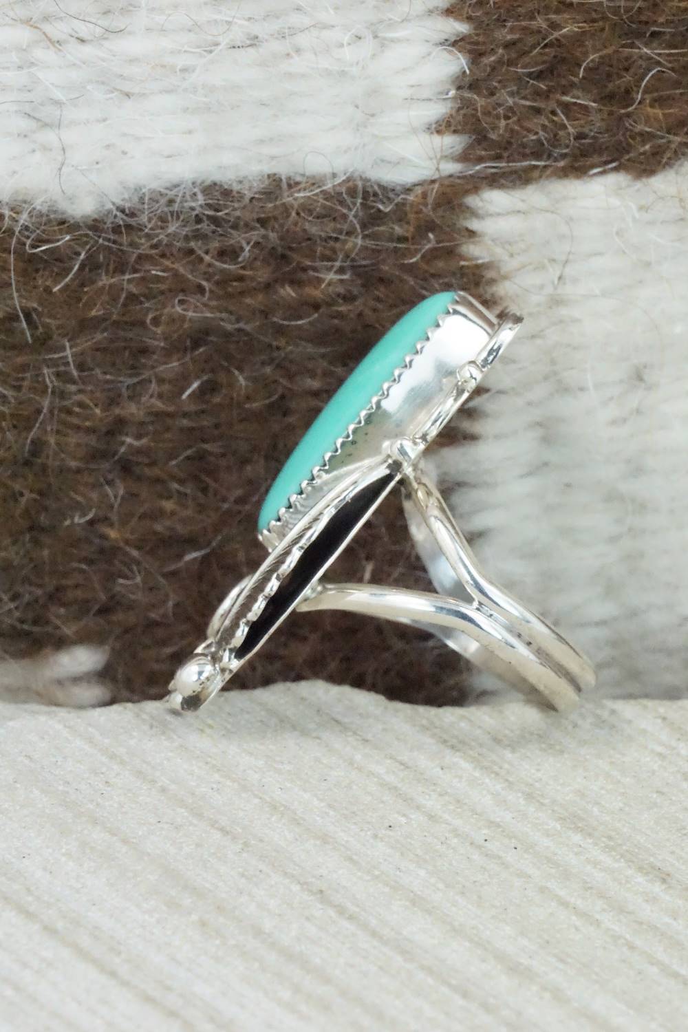 Turquoise & Sterling Silver Ring - Shirley Largo - Size 9