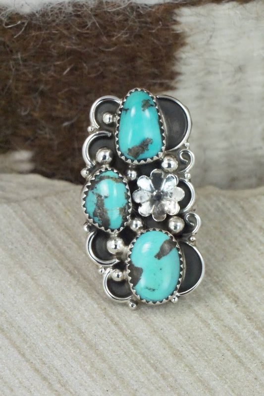 Turquoise & Sterling Silver Ring - Shirley Largo - Size 7.5