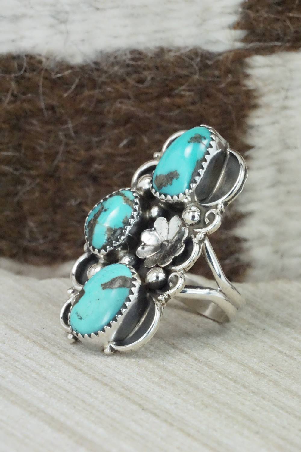 Turquoise & Sterling Silver Ring - Shirley Largo - Size 7.5