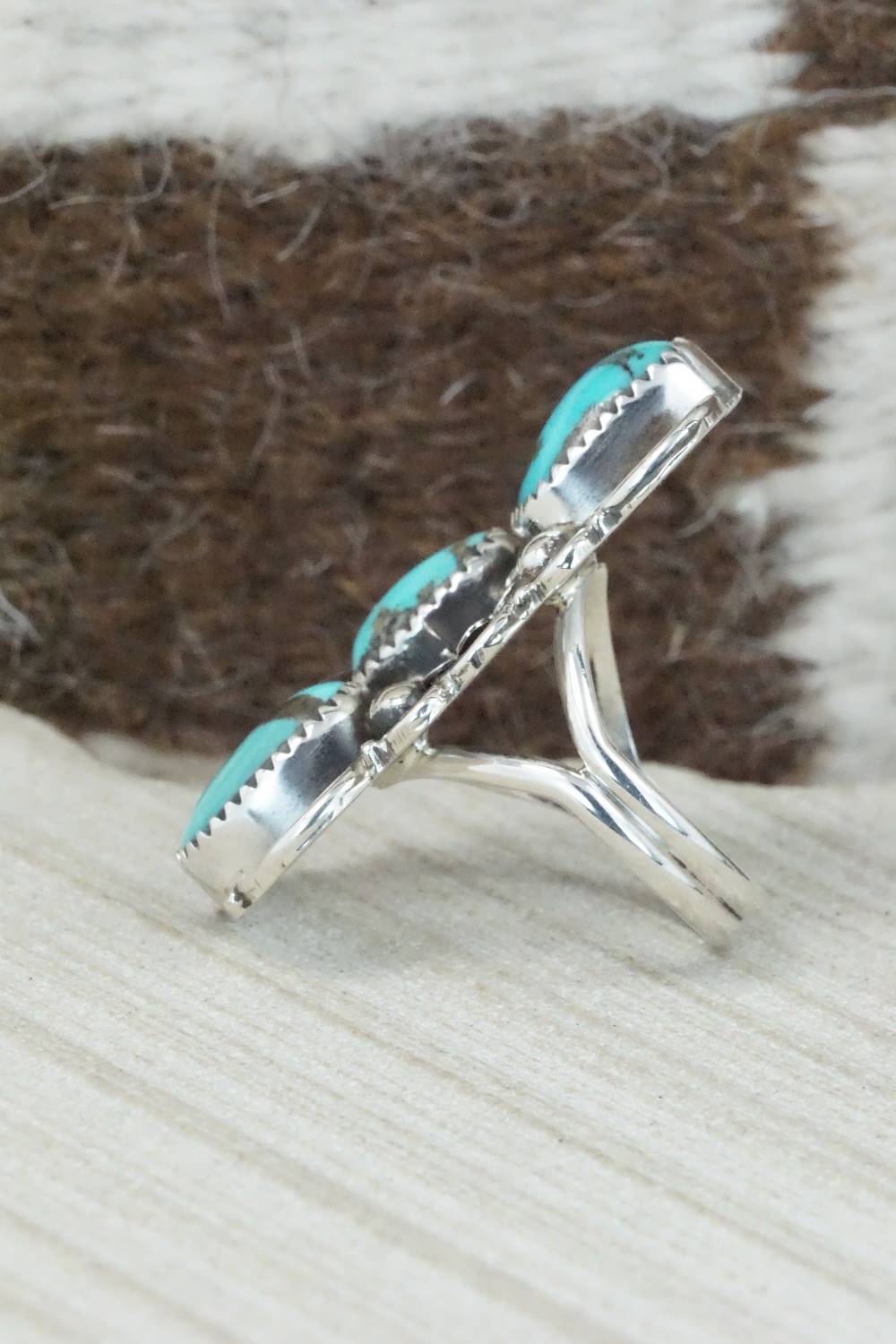 Turquoise & Sterling Silver Ring - Shirley Largo - Size 7.5