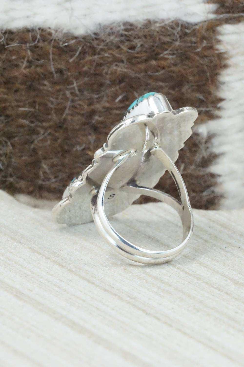 Turquoise & Sterling Silver Ring - Shirley Largo - Size 7.5