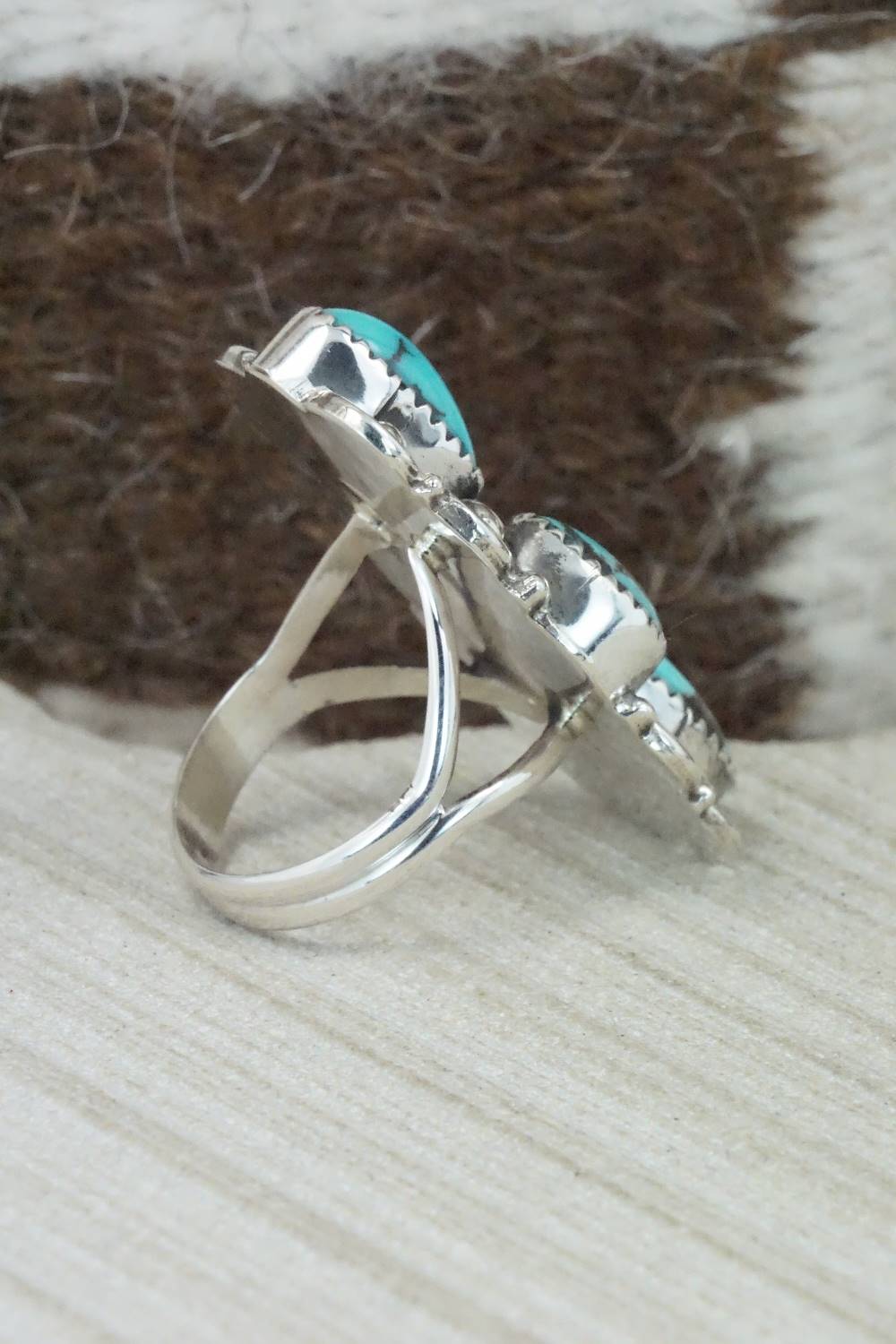 Turquoise & Sterling Silver Ring - Shirley Largo - Size 7.5