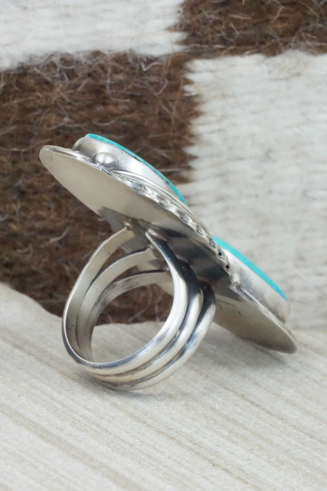 Turquoise & Sterling Silver Ring - Betta Lee - Size 7.5
