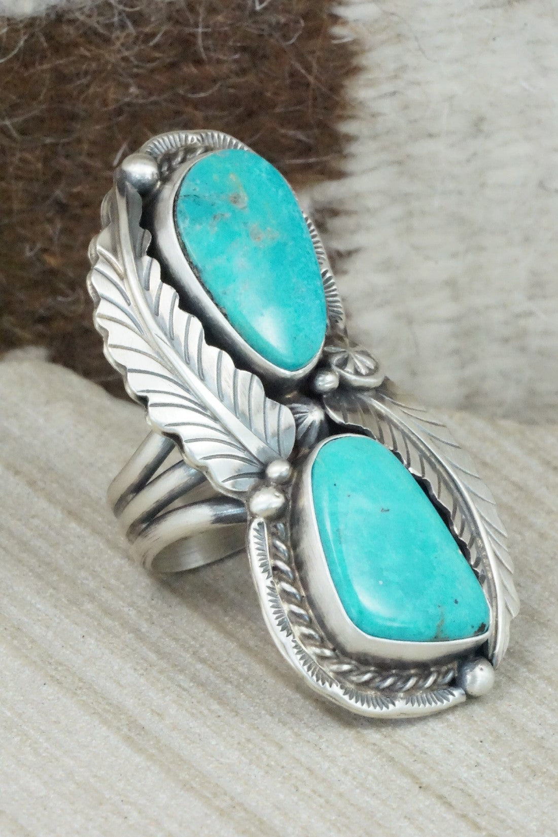 Turquoise & Sterling Silver Ring - Betta Lee - Size 7.5