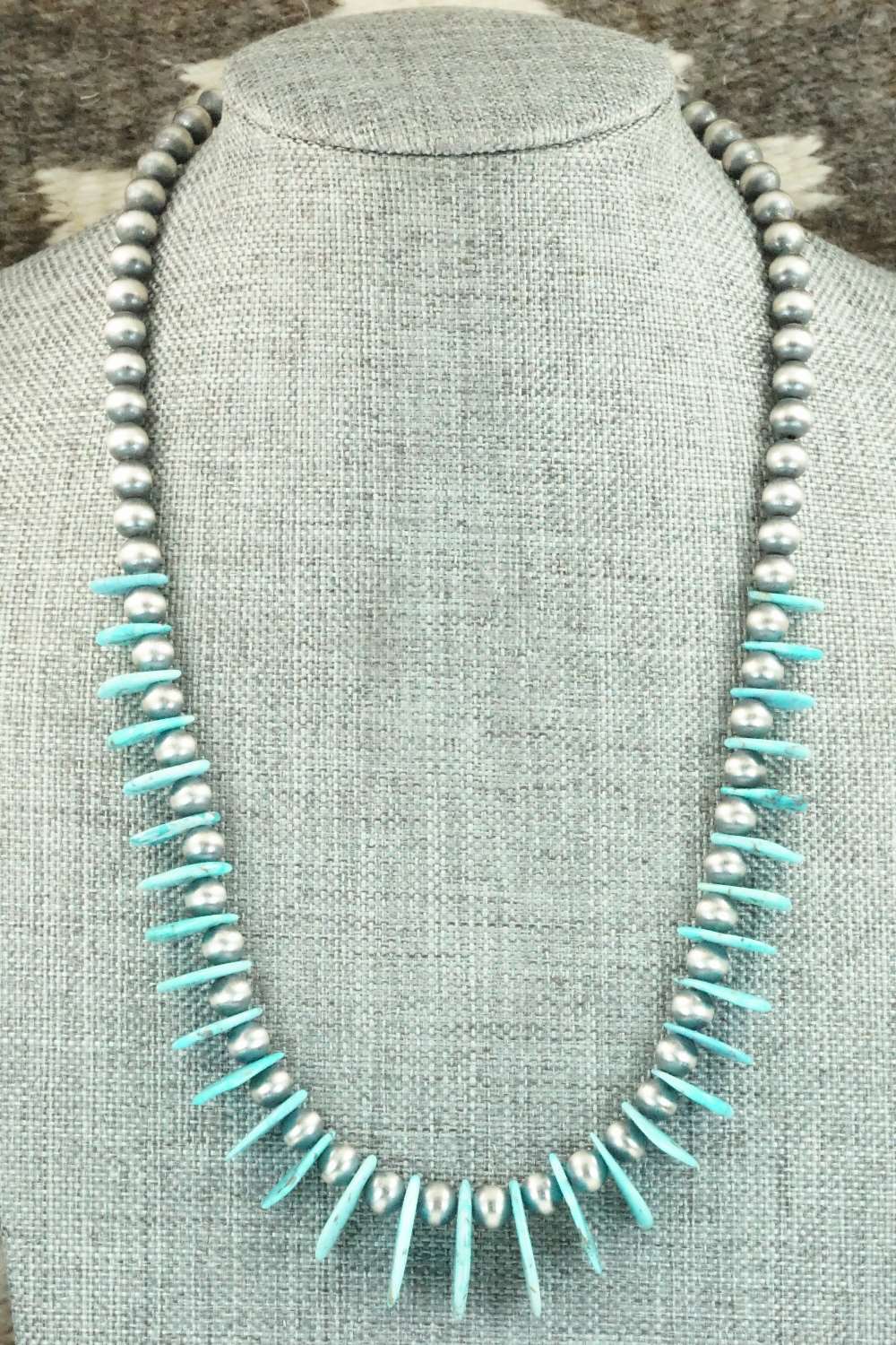 Turquoise & Sterling Silver Navajo Pearl Necklace - Rita Begay