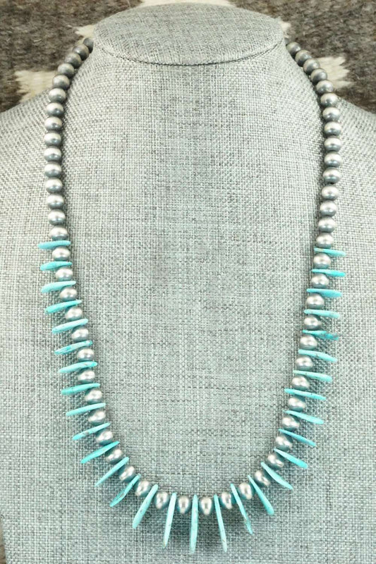Turquoise & Sterling Silver Navajo Pearl Necklace - Rita Begay