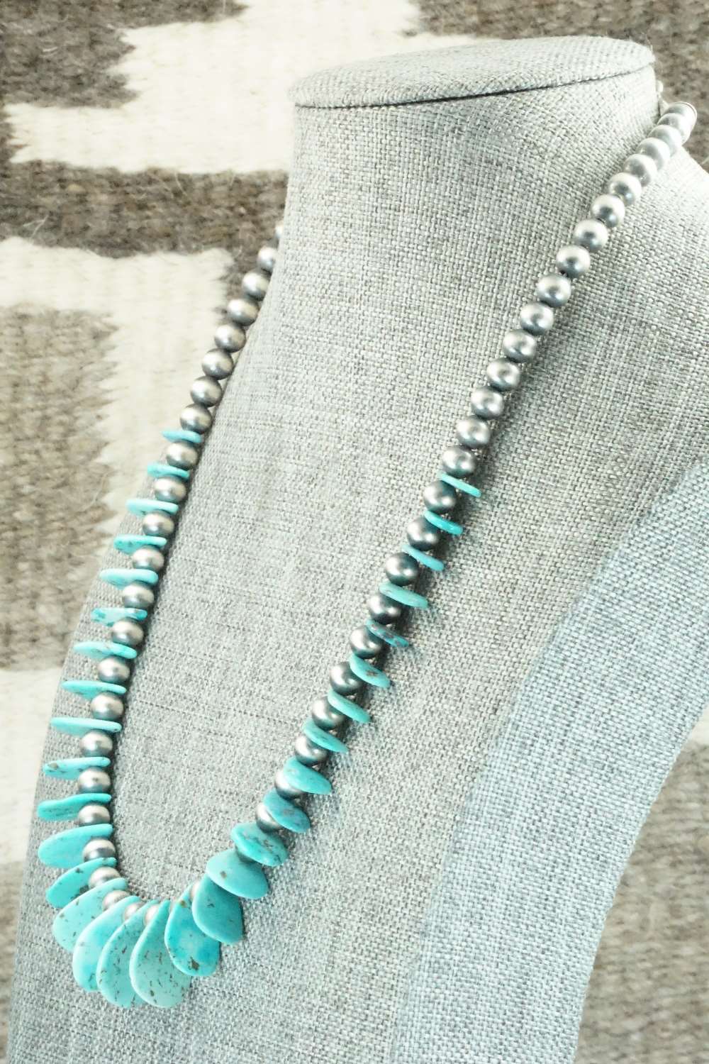 Turquoise & Sterling Silver Navajo Pearl Necklace - Rita Begay