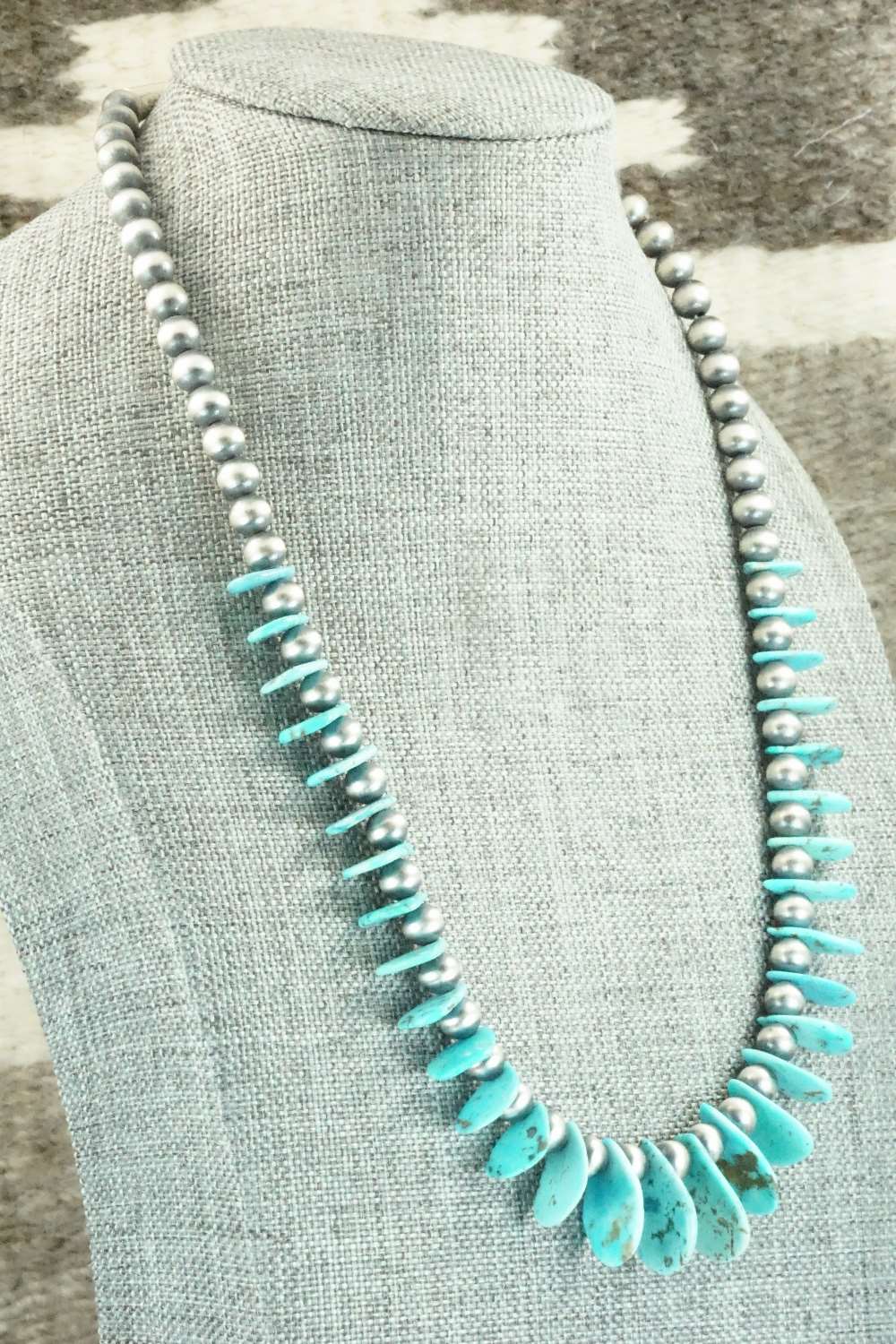 Turquoise & Sterling Silver Navajo Pearl Necklace - Rita Begay