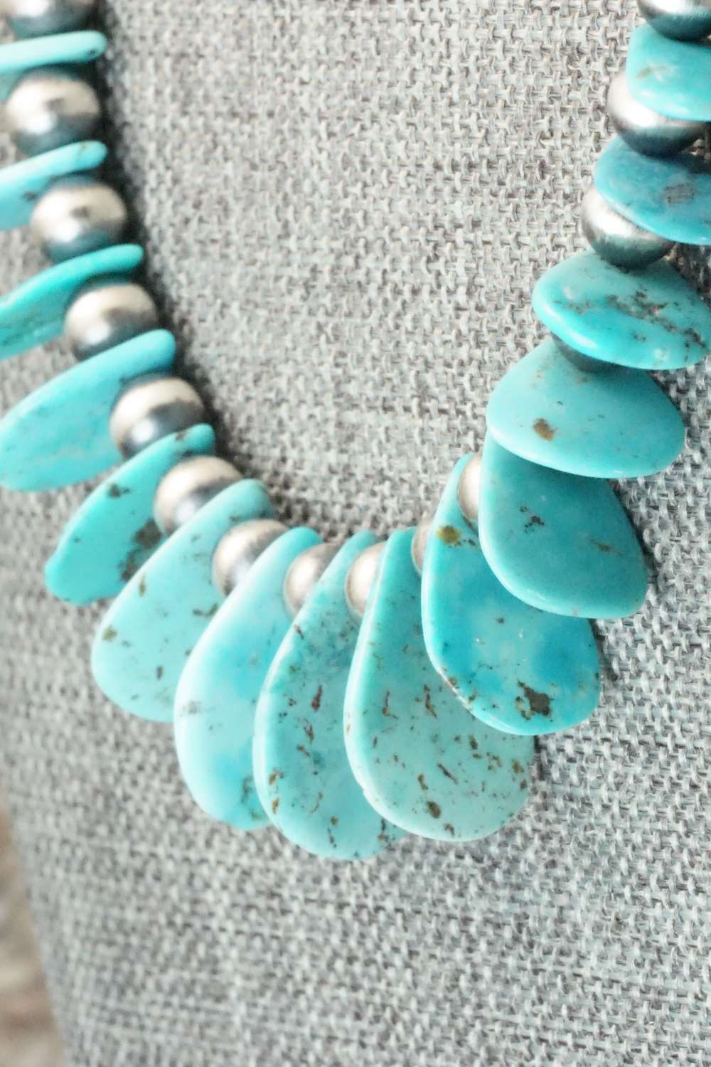 Turquoise & Sterling Silver Navajo Pearl Necklace - Rita Begay