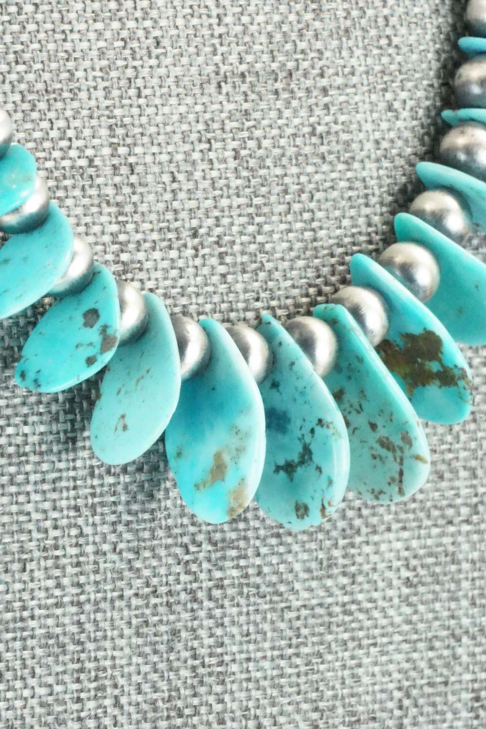 Turquoise & Sterling Silver Navajo Pearl Necklace - Rita Begay