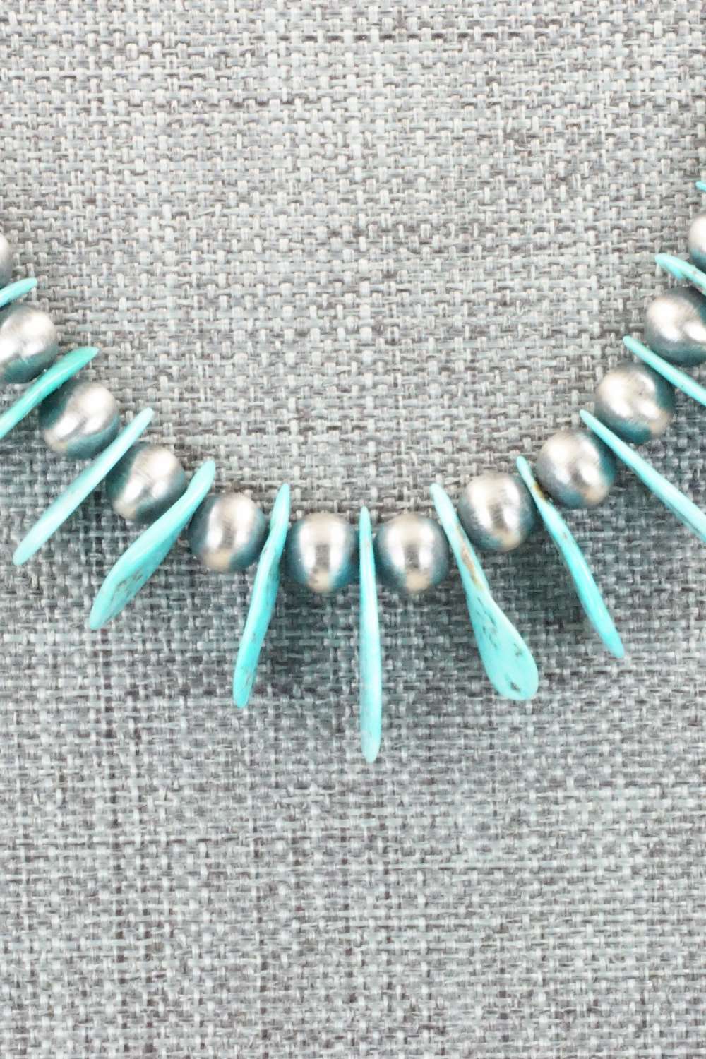 Turquoise & Sterling Silver Navajo Pearl Necklace - Rita Begay