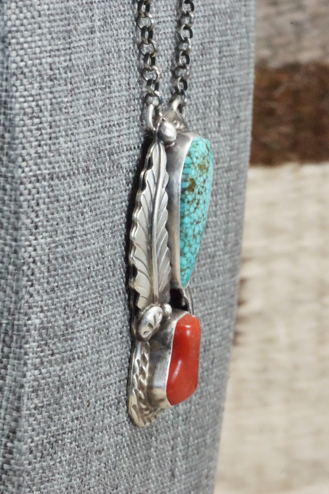 Turquoise, Coral & Sterling Silver Necklace - Betta Lee