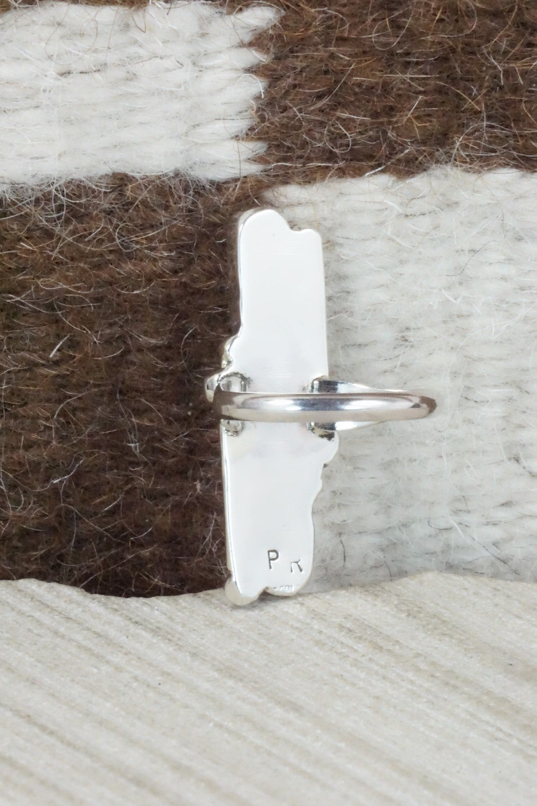 Turquoise, Coral & Sterling Silver Ring - Priscilla Reeder - Size 7.5