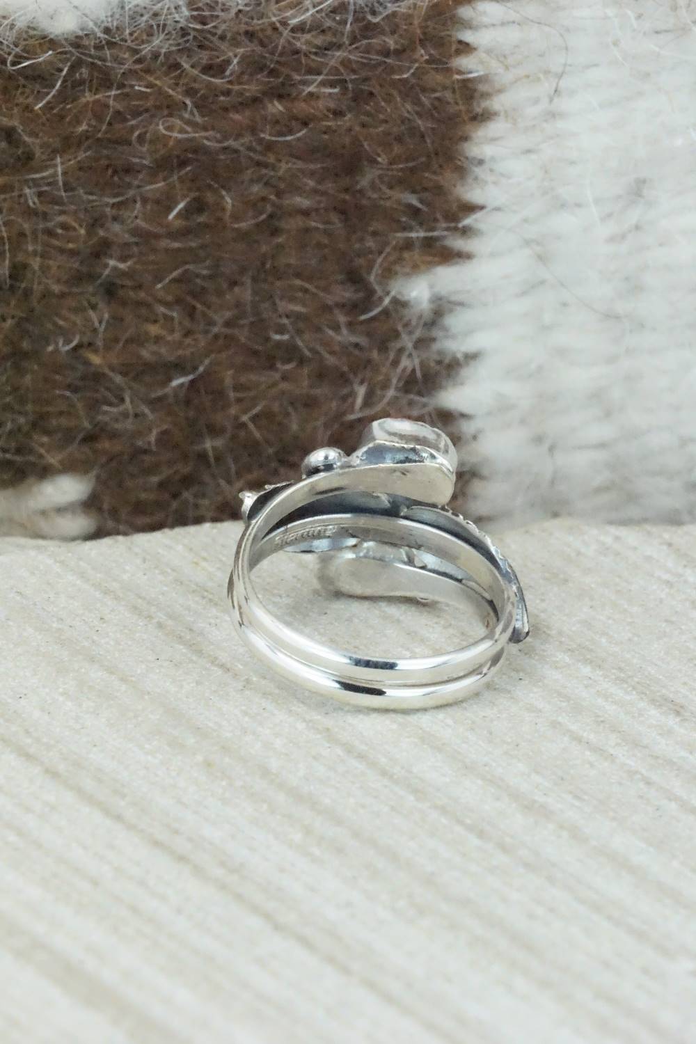 Turquoise, Coral & Sterling Silver Ring - Harry Yazzie - Size 7.5