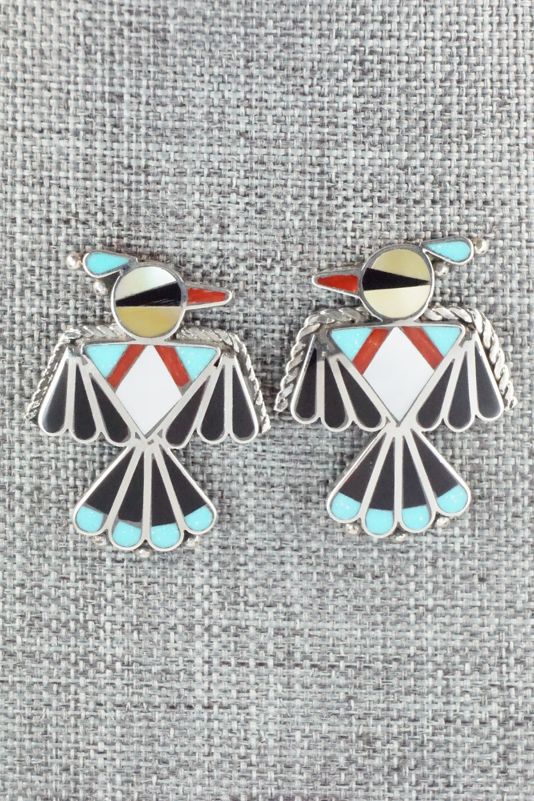 Multi Stone Inlay & Sterling Silver Earrings - Adrian Wallace