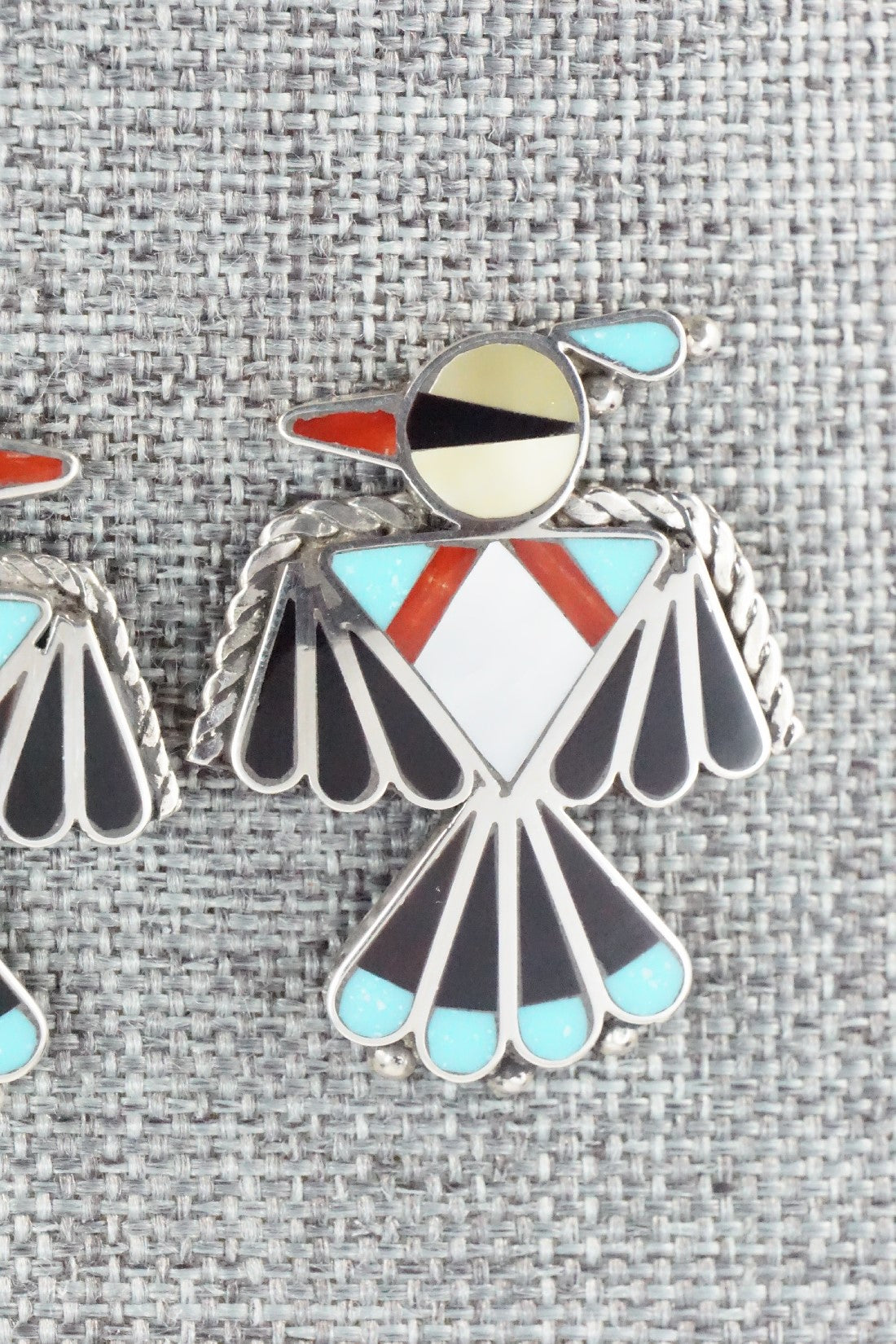 Multi Stone Inlay & Sterling Silver Earrings - Adrian Wallace