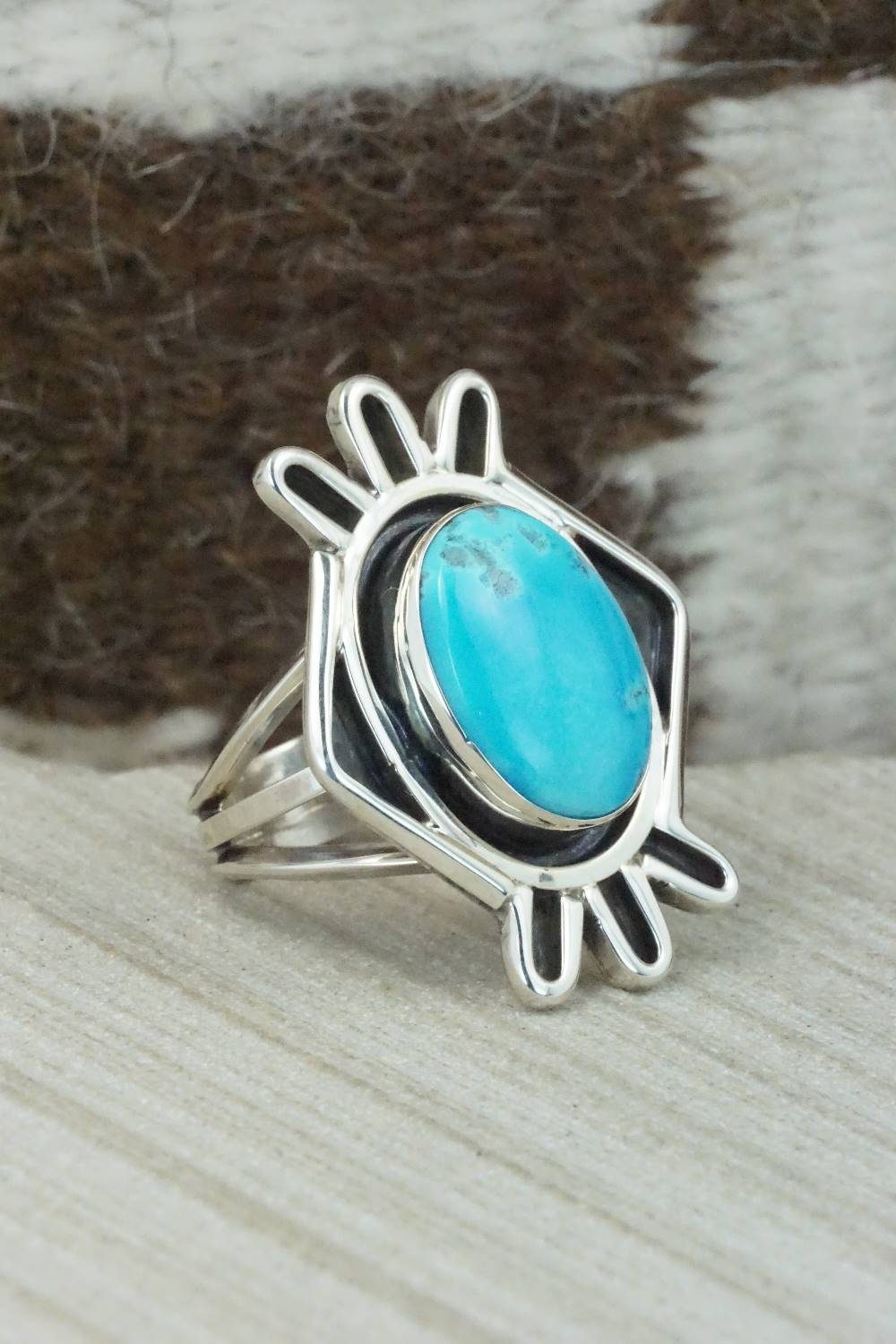 Turquoise & Sterling Silver Ring - Bobby Platero - Size 5.75