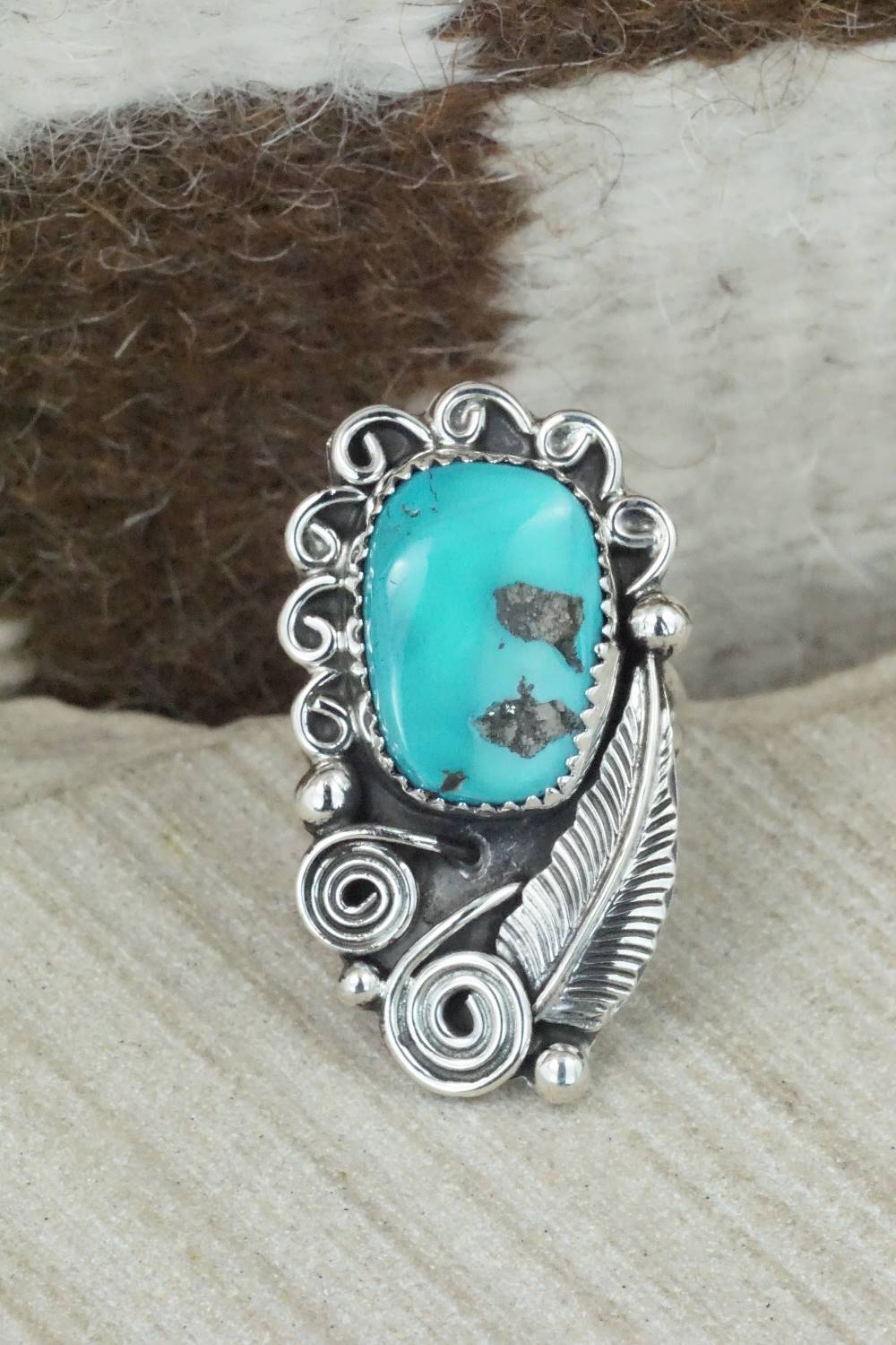 Turquoise & Sterling Silver Ring - Shirley Largo - Size 7.75