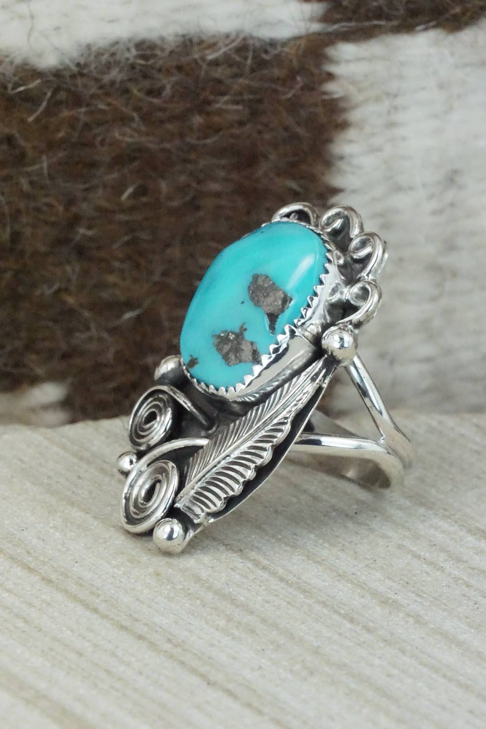 Turquoise & Sterling Silver Ring - Shirley Largo - Size 7.75