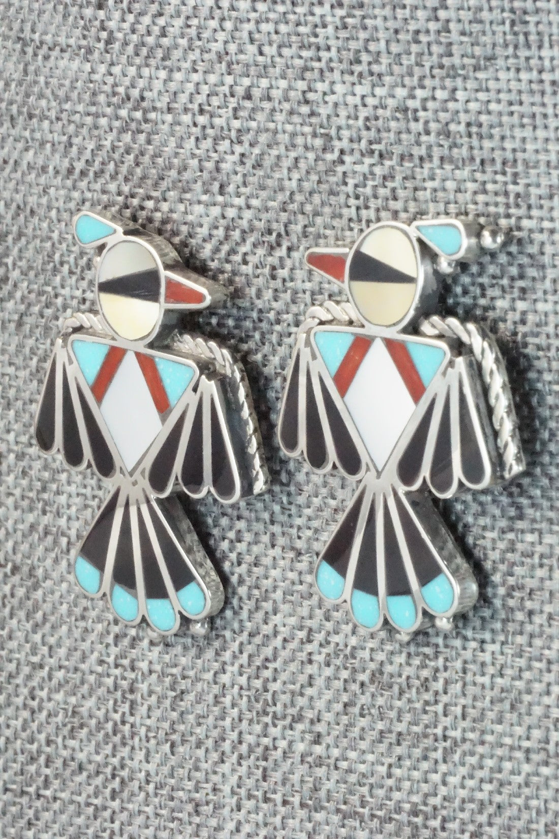 Multi Stone Inlay & Sterling Silver Earrings - Adrian Wallace