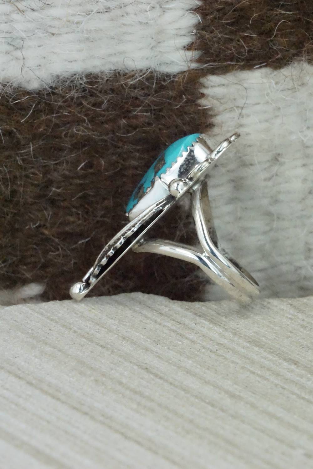 Turquoise & Sterling Silver Ring - Shirley Largo - Size 7.75