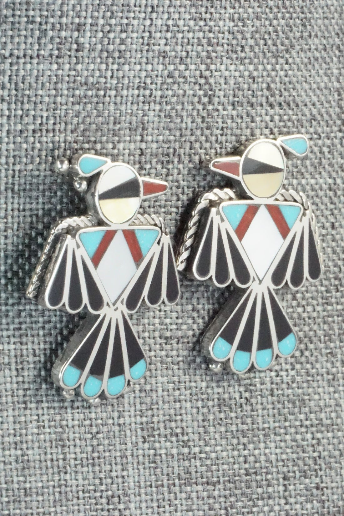 Multi Stone Inlay & Sterling Silver Earrings - Adrian Wallace