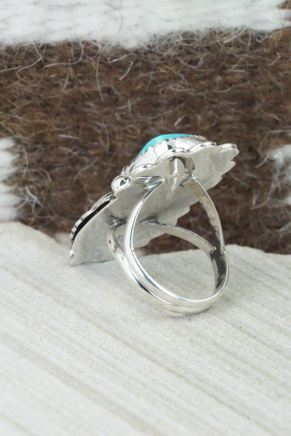 Turquoise & Sterling Silver Ring - Shirley Largo - Size 7.75