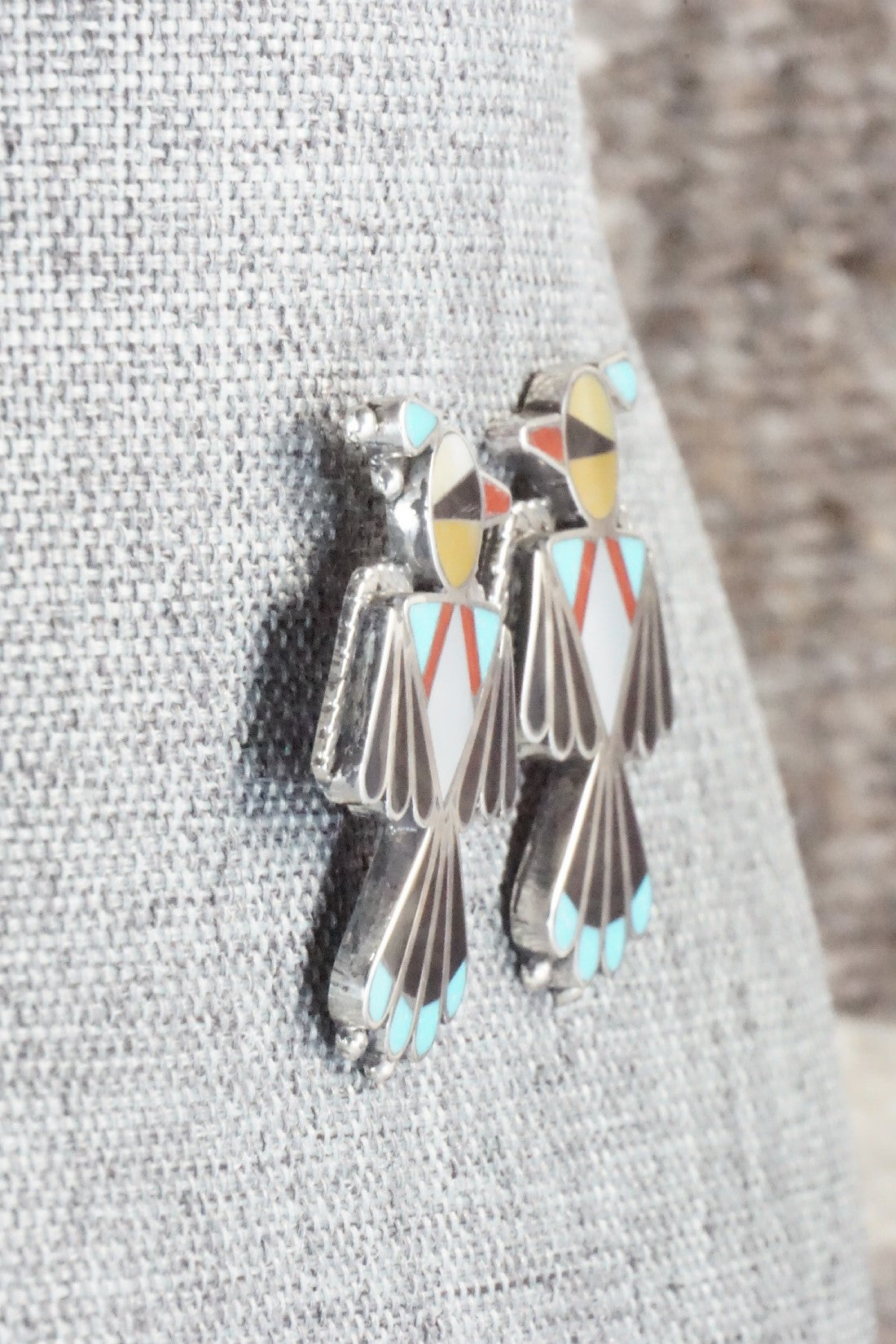 Multi Stone Inlay & Sterling Silver Earrings - Adrian Wallace