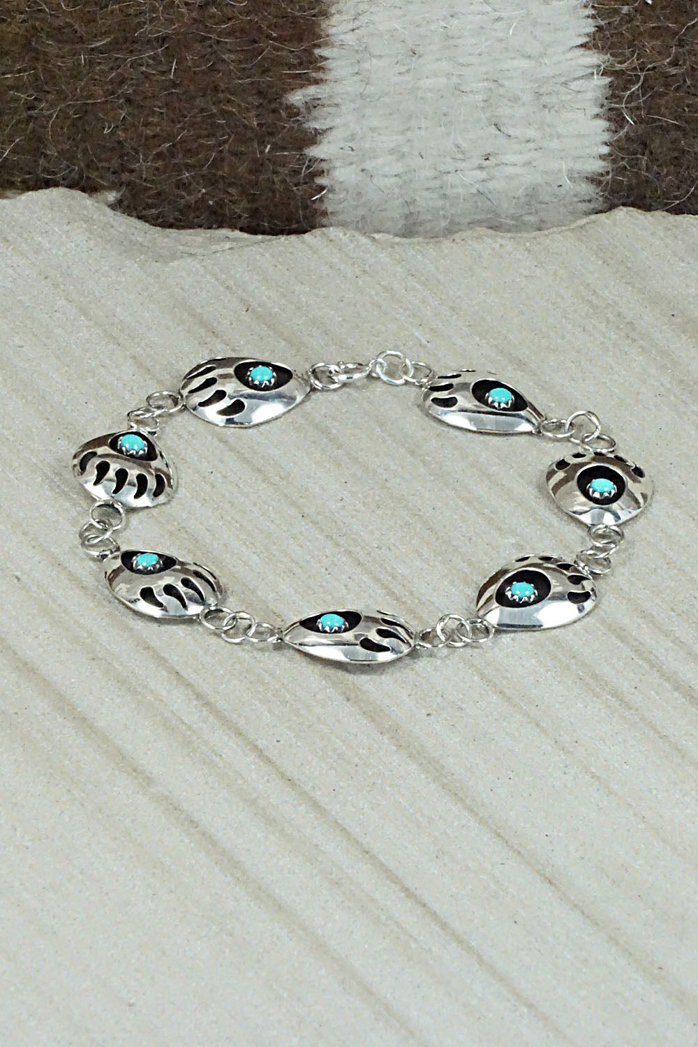 Turquoise and Sterling Silver Link Bracelet - Leta Parker