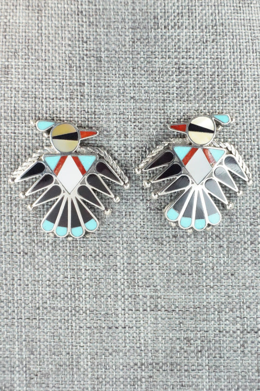 Multi Stone Inlay & Sterling Silver Earrings - Adrian Wallace