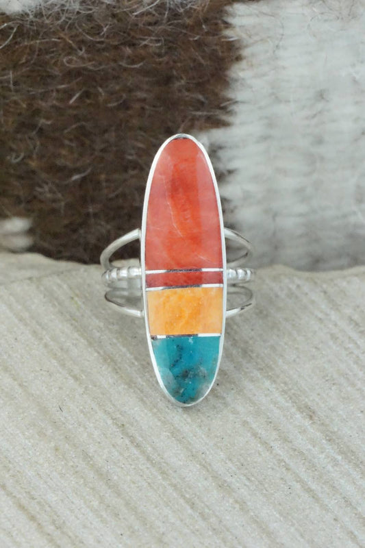 Spiny Oyster, Turquoise & Sterling Silver Ring - Harold Smith - Size 6.75