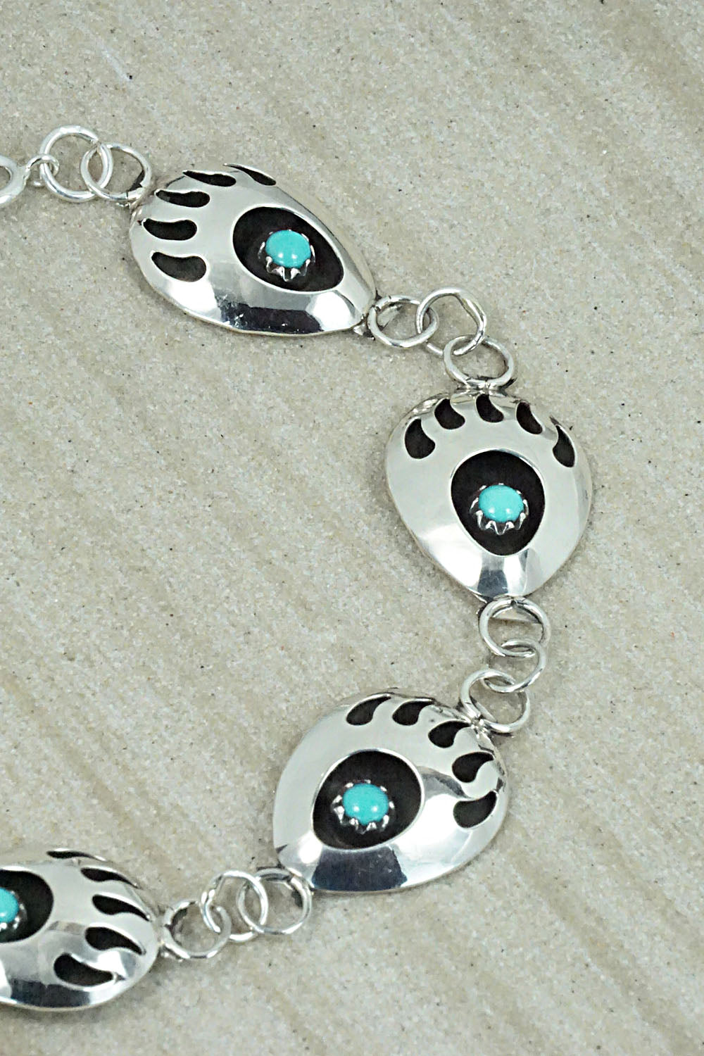 Turquoise and Sterling Silver Link Bracelet - Leta Parker