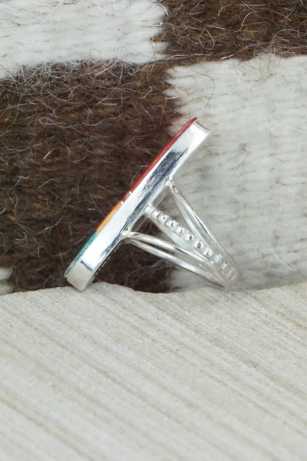 Spiny Oyster, Turquoise & Sterling Silver Ring - Harold Smith - Size 6.75