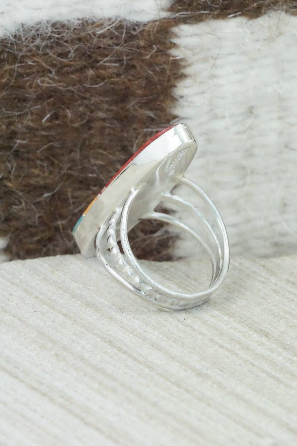 Spiny Oyster, Turquoise & Sterling Silver Ring - Harold Smith - Size 6.75
