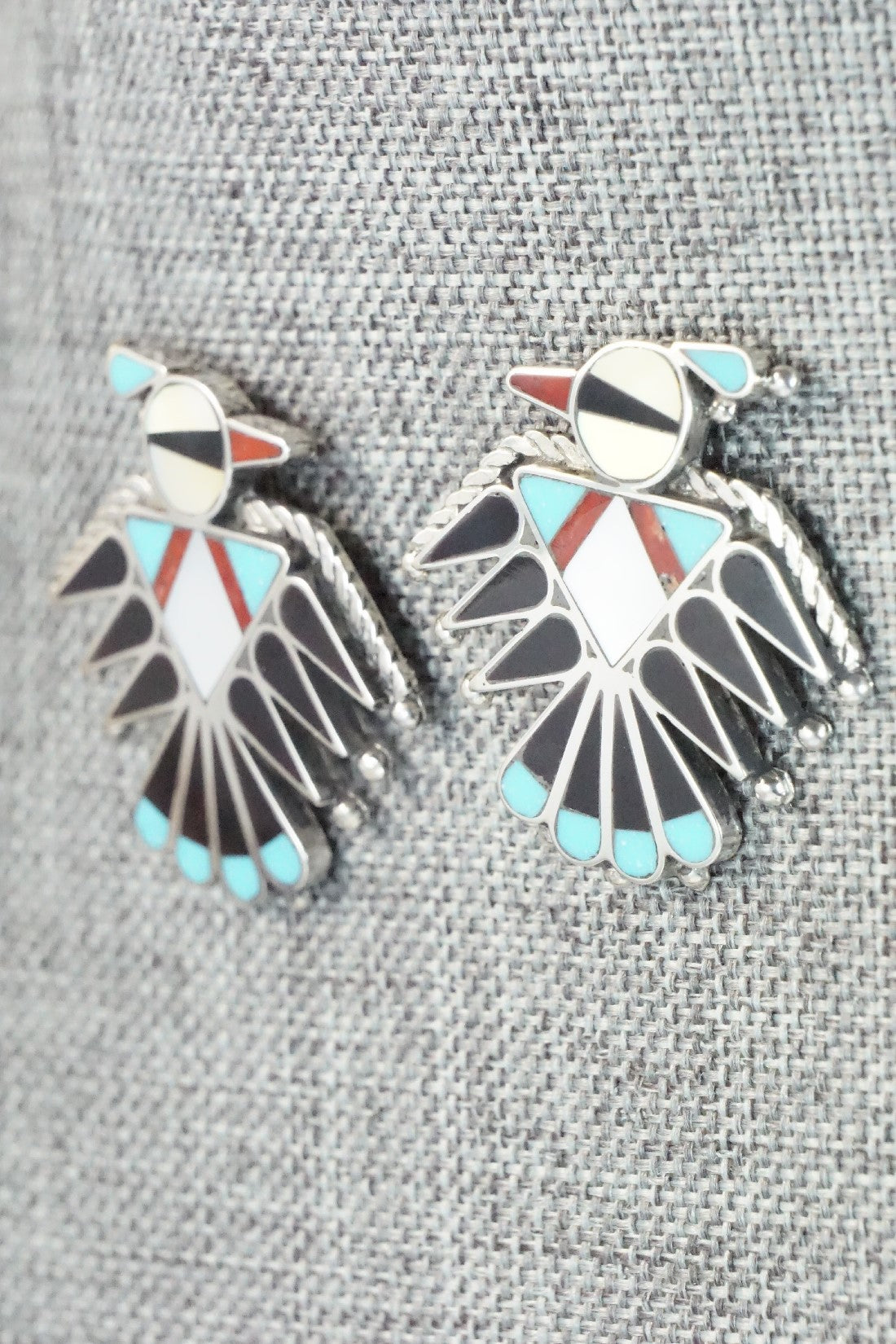 Multi Stone Inlay & Sterling Silver Earrings - Adrian Wallace