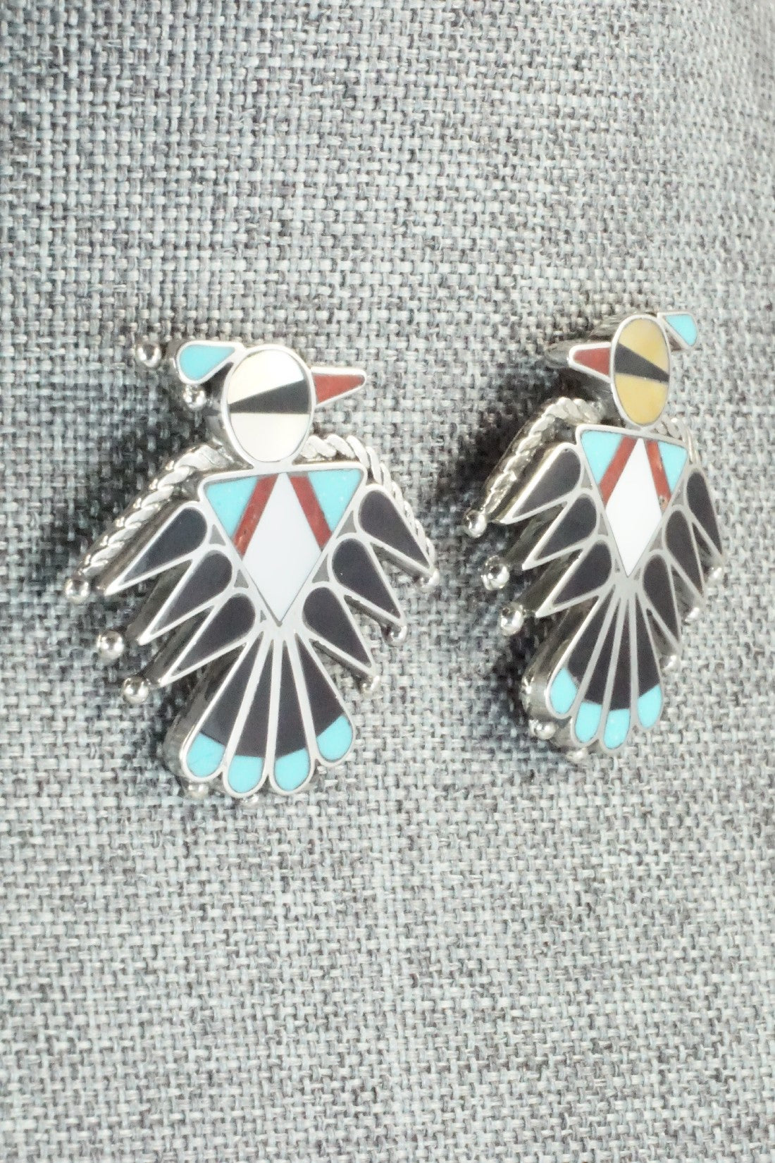 Multi Stone Inlay & Sterling Silver Earrings - Adrian Wallace