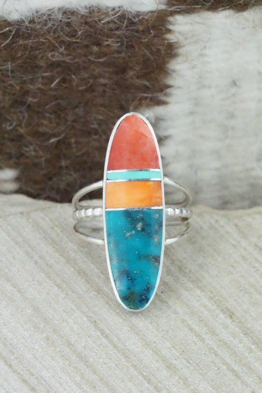 Spiny Oyster, Turquoise & Sterling Silver Ring - Harold Smith - Size 8.5