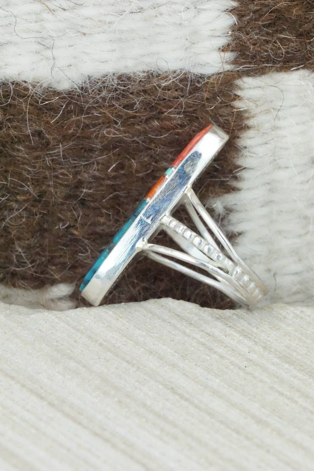 Spiny Oyster, Turquoise & Sterling Silver Ring - Harold Smith - Size 8.5