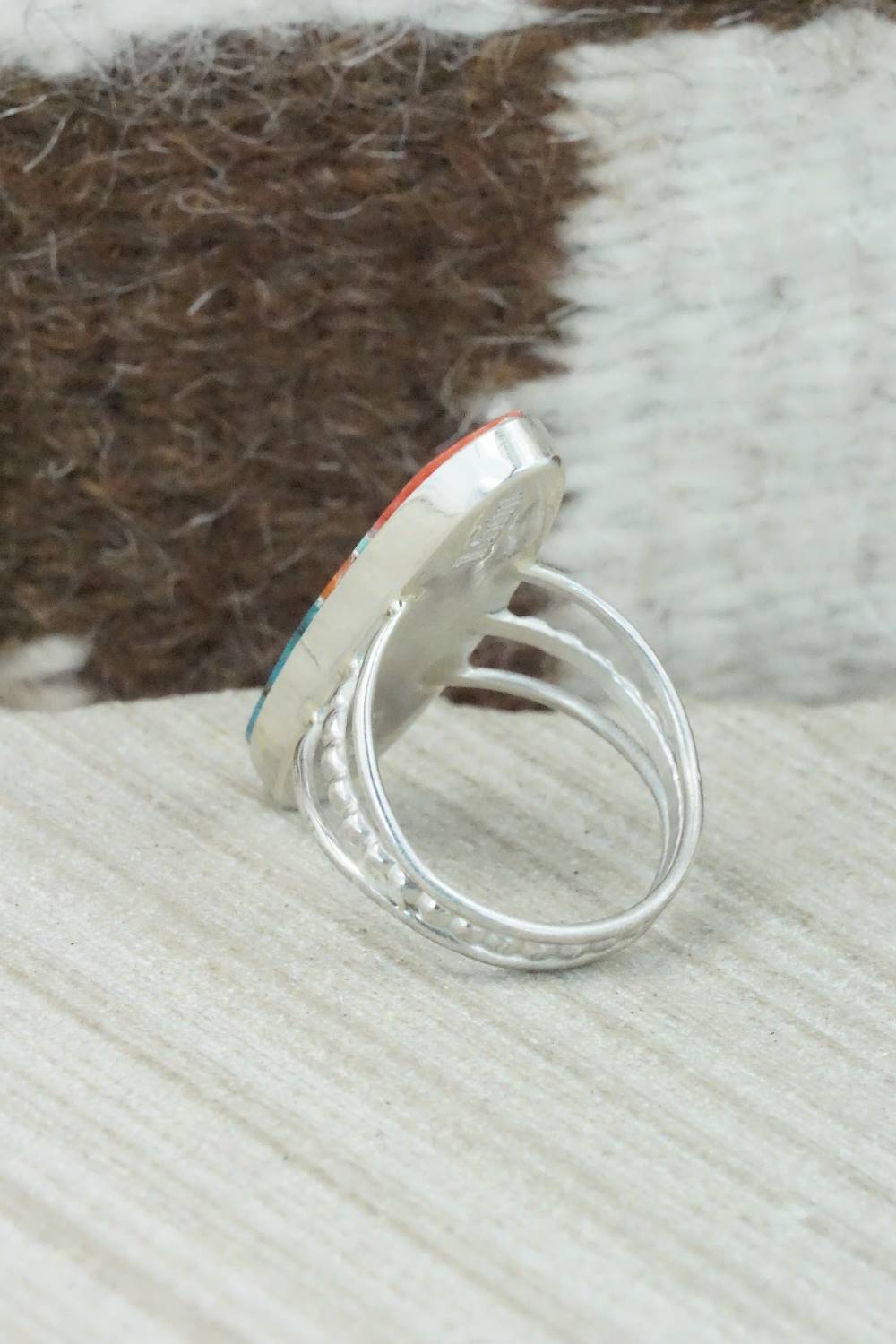 Spiny Oyster, Turquoise & Sterling Silver Ring - Harold Smith - Size 8.5