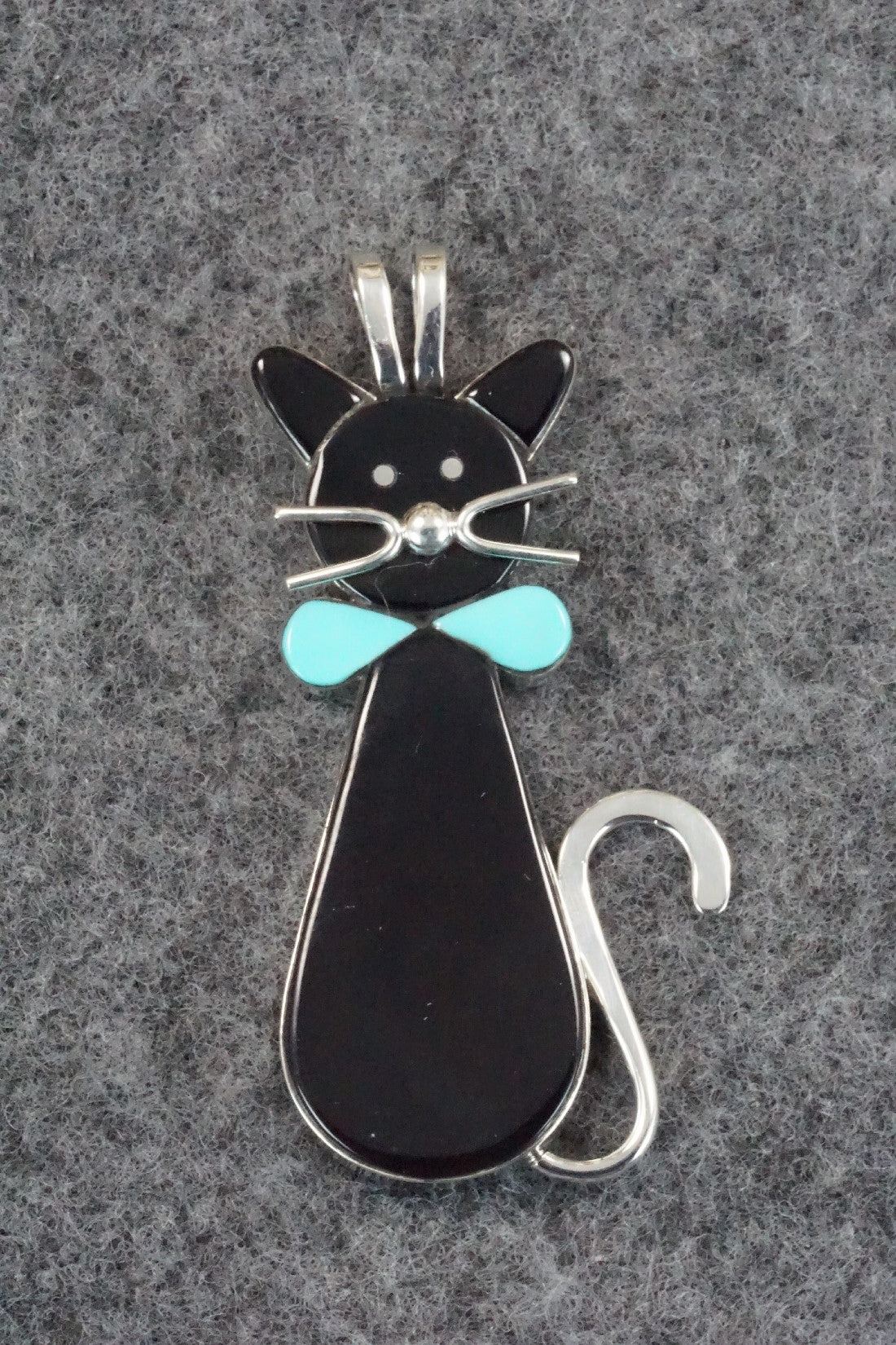 Onyx, Turquoise & Sterling Silver Pendant - Leavus Ahiyite
